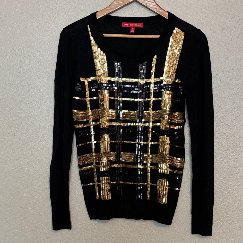 Black Sweater with Gold Sequin Design